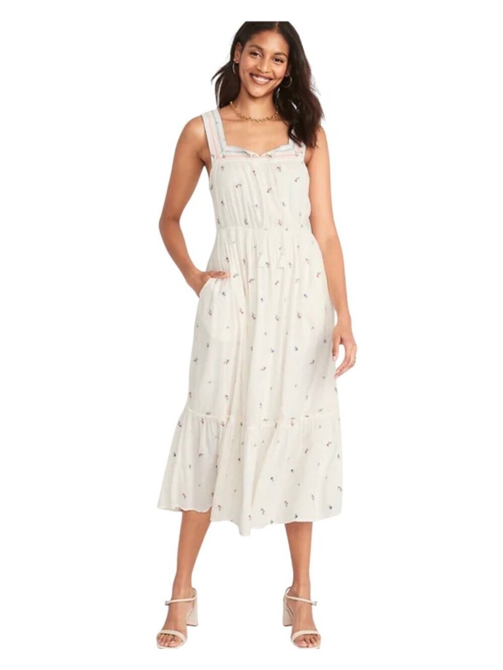 Old navy waist defined embroidered flower  maxi dress size medium